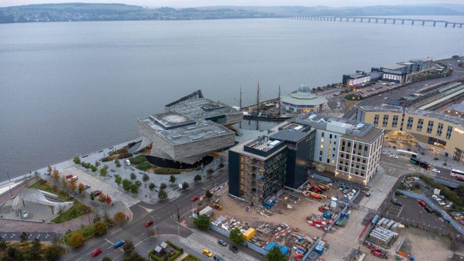 Aerial picture of Dundee waterfront. 