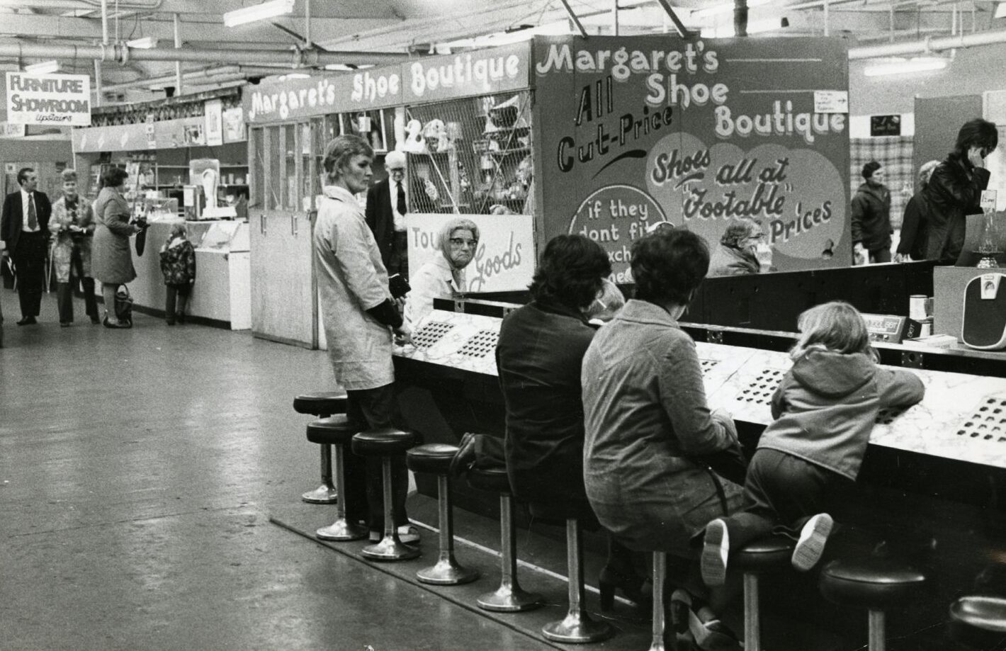 A busy scene in a market.