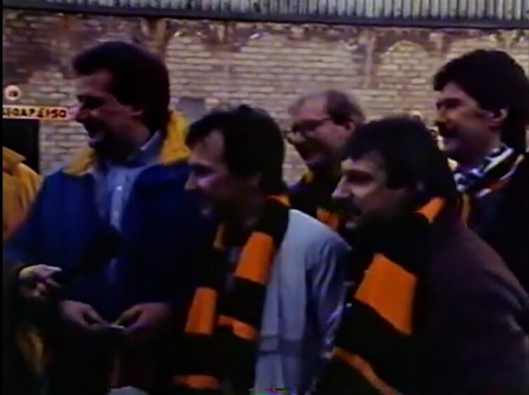 Dundee United fans in scarves as seen in the documentary Jute, Jam and Jim McLean.