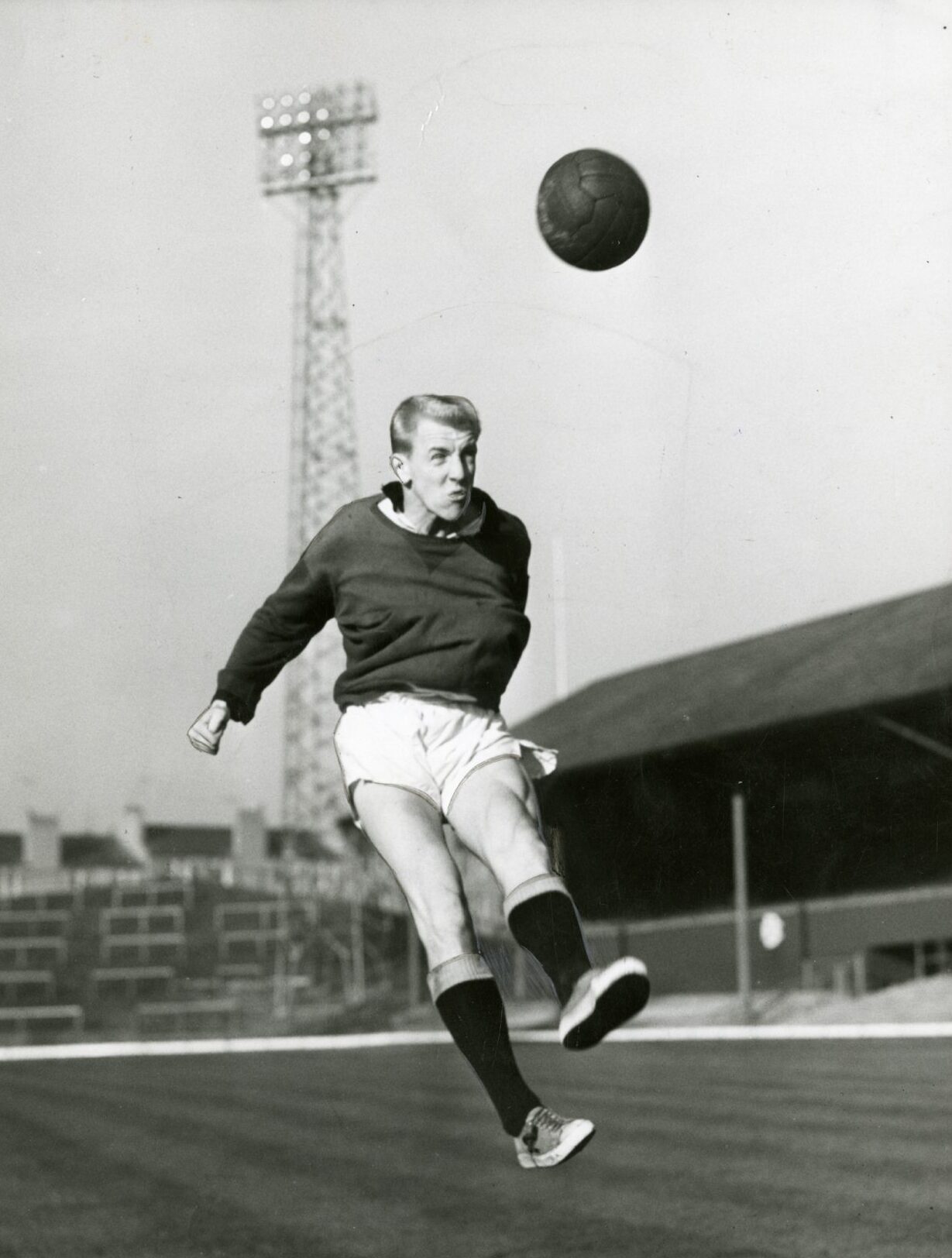 Ian Ure goes up for a header during training in October 1961.