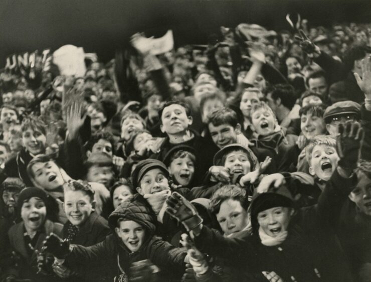 United fans in the Tannadice crowd for the Barcelona game. 
