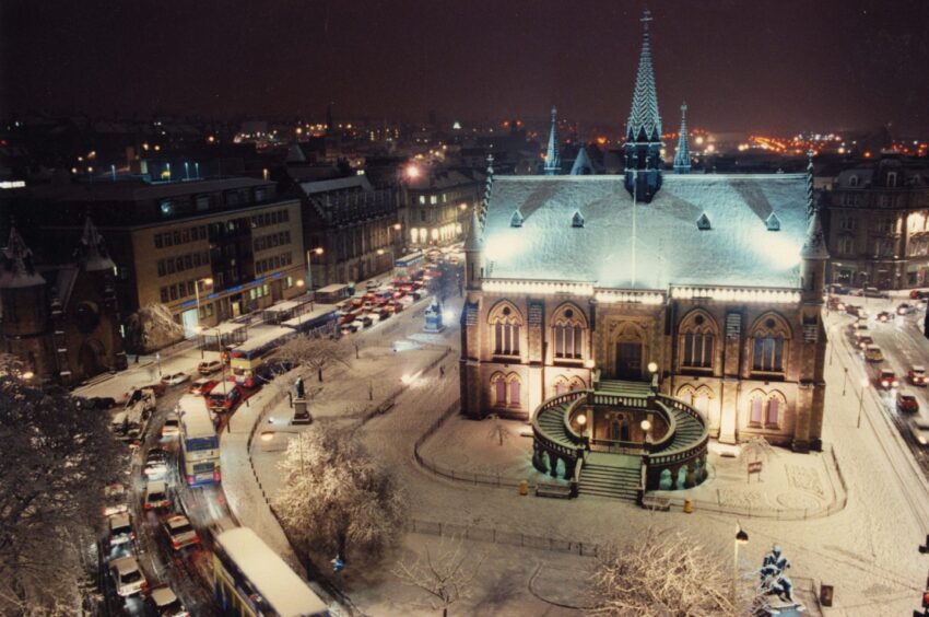 A snow-covered McManus Galleries in Dundee. 
