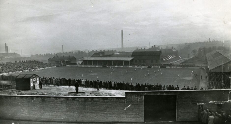 an aerial shot showing Tannadice Park and Dundee United fans in 1961.