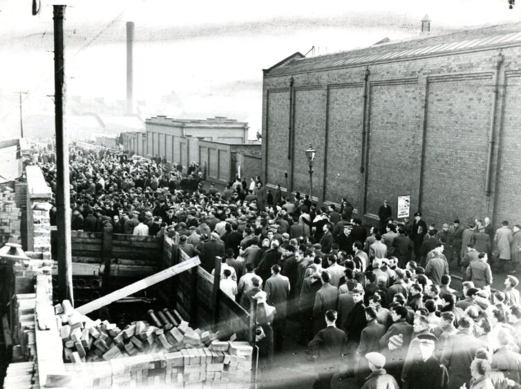 Crowds outside Tannadice Park. 