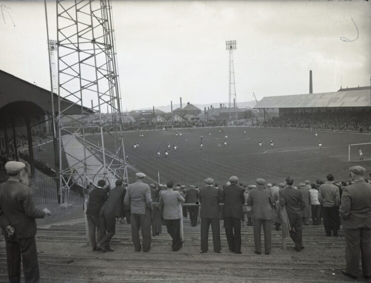 Crowds watching a game at Dens Park in 1960. 