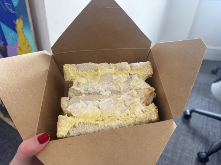 The sandwich pictured in its box.