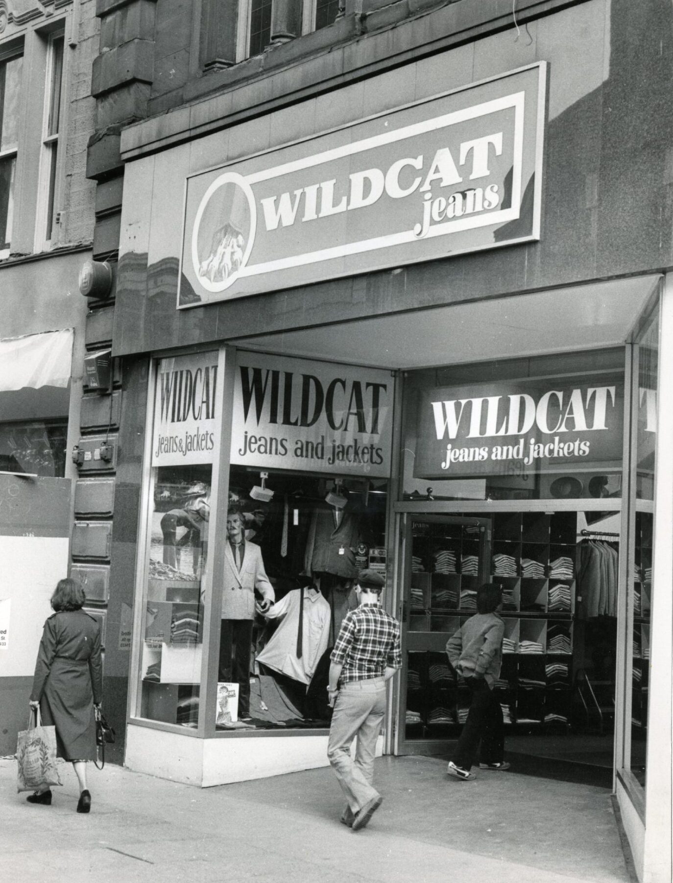 the exterior of the Wildcat Jeans shop on the Murraygate, September 1979.