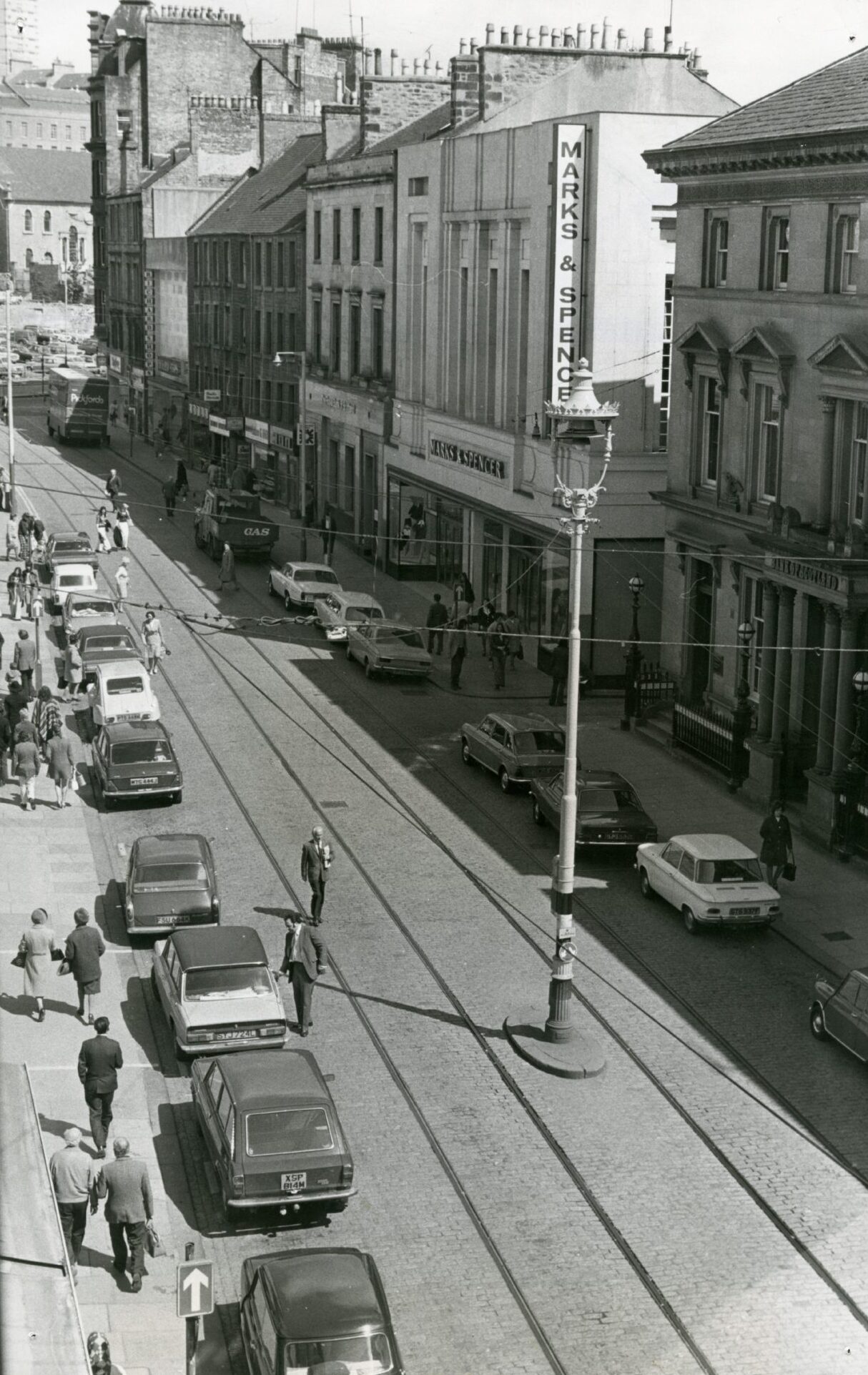 an elevated view looking towards the Marks & Spencer store in 1974.