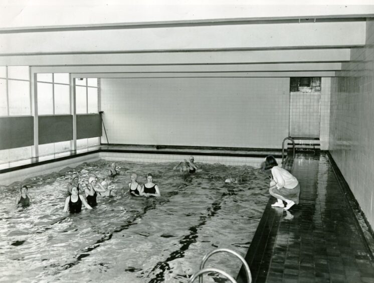 Some pupils in the swimming pool in May 1966. 