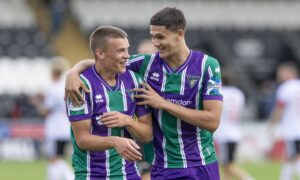 Dunfermline Athletic youngsters John Tod and Ewan McLeod react to signing new contracts