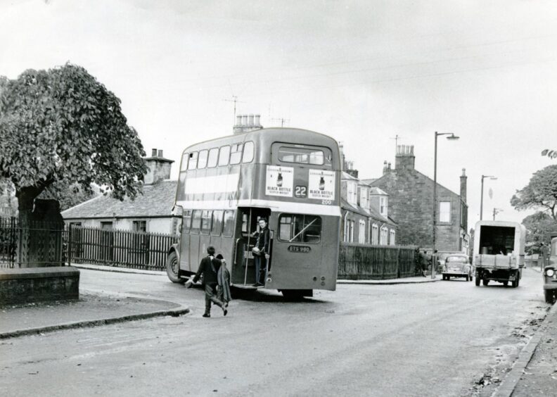 a bus turns a corner