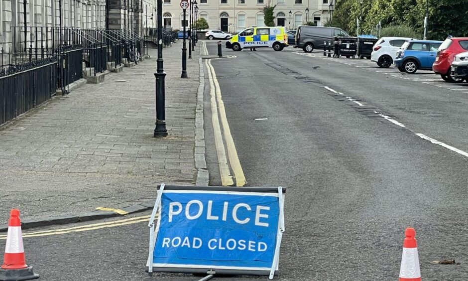 Rose Terrace, Perth with 'police, road closed' sign in foreground