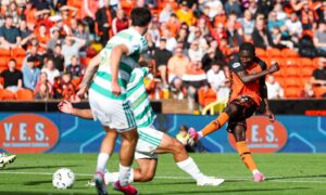 Dundee United dumped out Premier Sports Cup by Celtic in 4-0 defeat as Tangerines hit woodwork FIVE times