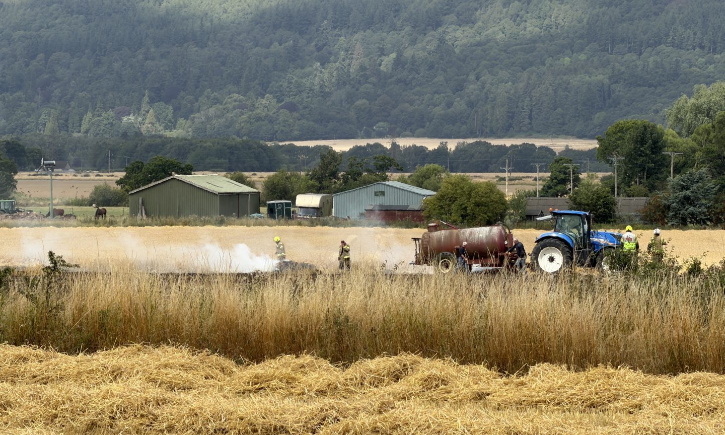 Fire R Icon Fire crews descend on Perthshire field after combine harvester blaze
