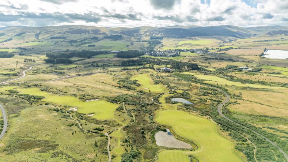 An aerial view over gWest golf resort in Perthshire.