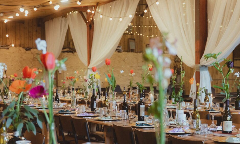 Wedding venue set up for rustic style wedding in Scotland