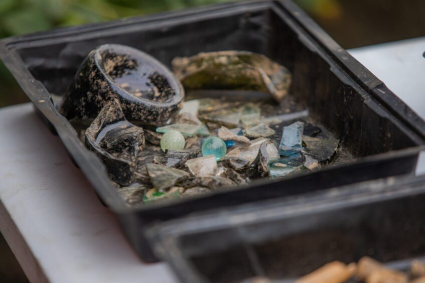 Tray of objects at Perth dig site