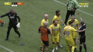 WATCH: St Johnstone legend’s challenge on Dundee United hero sparks rammy and red card at Tennent’s Sixes