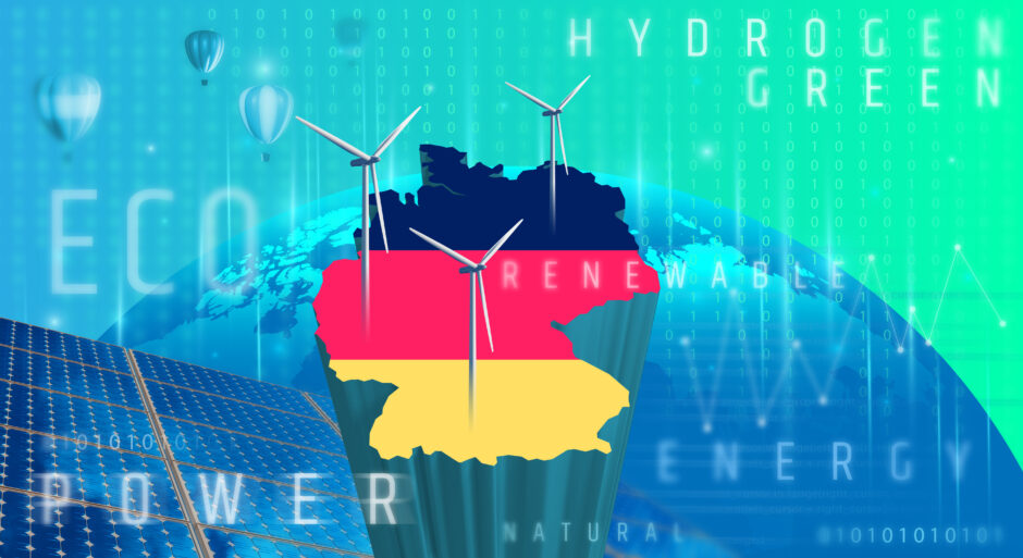 A map of Germany with wind power turbines.