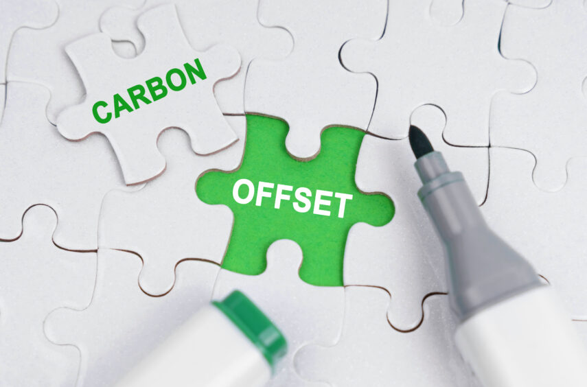 a jigsaw puzzle with the words carbon offset on it