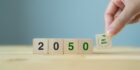 Wooden blocks showing the numbers '2050'