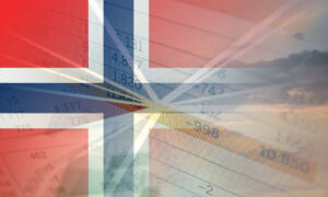 Financial data and Norwegian flag.
