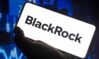 Phone showing BlackRock logo.