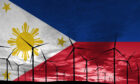 Philippines flag and wind farm.