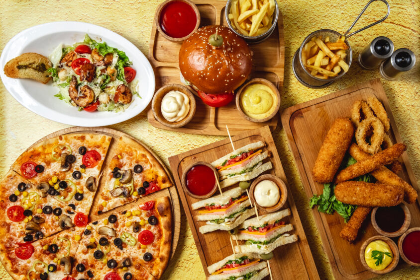 Selection of fast food items.