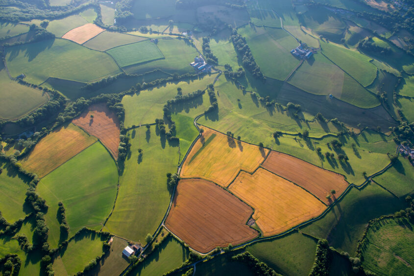 An aerial view of UK farmland.