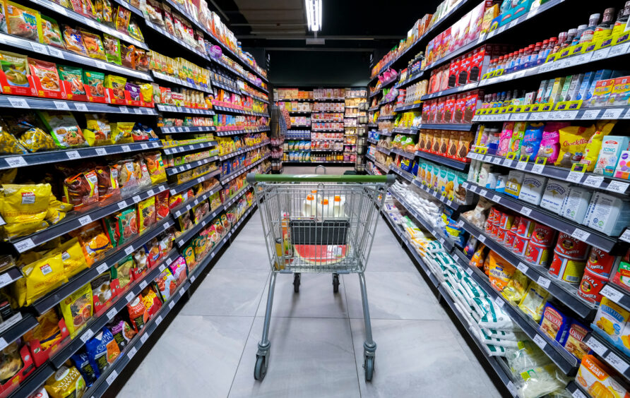 Supermarket food aisle.