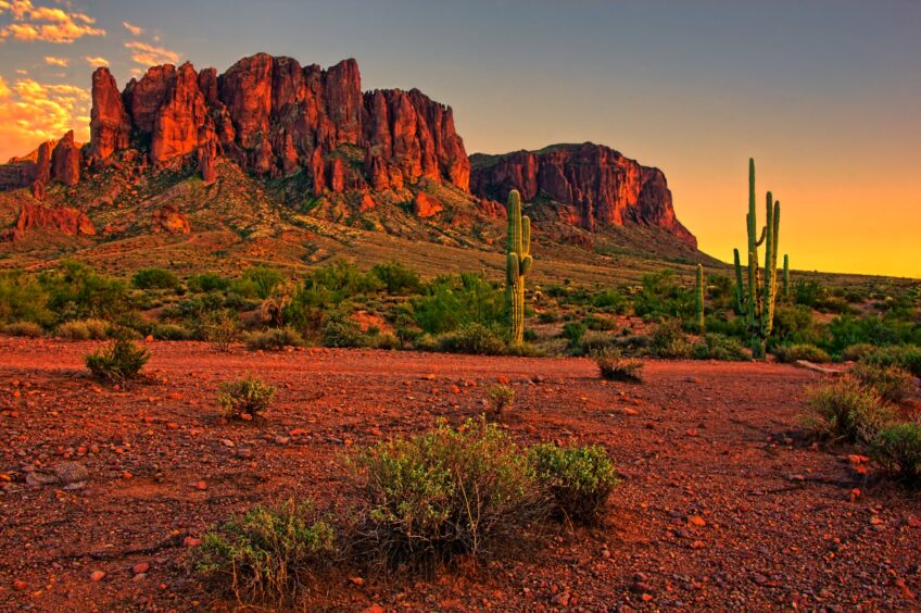 Sunset view of the desert mountains near Phoenix, Arizona.