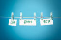 Selection of 'green' buzzwords displayed on a washing line.