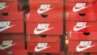 Several stacks of Nike shoeboxes.