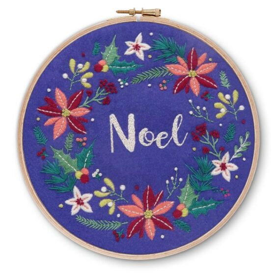 Noel Christmas Floral Wreath Embroidery Kit.