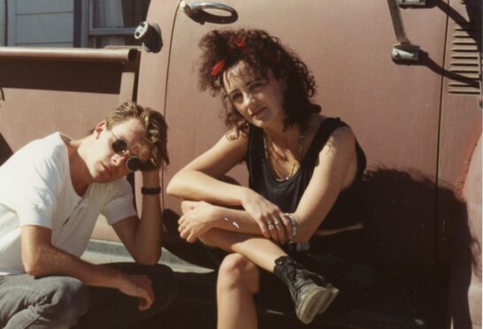 A young Ricky Ross and wife and Deacon Blue bandmate Lorraine McIntosh shoot the video for Love and Regret in San Francisco in 1989