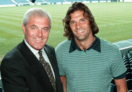 New signing Marco Negri with Rangers manager Walter Smith, 1997