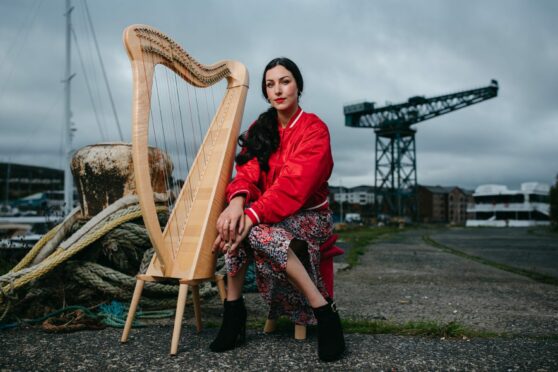 Harpist and Merchant Navy sailor Chloe Matharu at James Watt Marina in Greenock