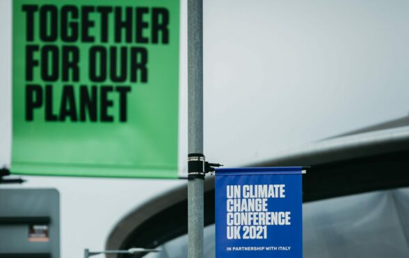 Banners at the SEC in Glasgow, where Cop26 will be held