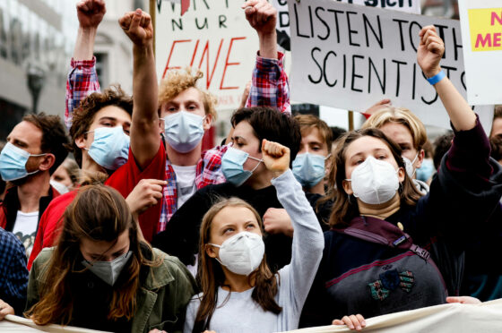 Greta Thunberg leads a protest during a climate action day in Berlin in September