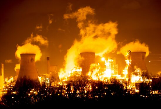 Flames light up the range sky over Grangemouth oil refinery