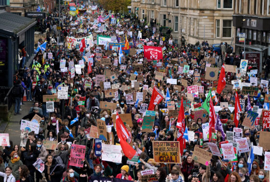 Demonstrators during the Fridays for Future Scotland march through Glasgow during the Cop26 summit in Glasgow. Thousands more are expected at today's protest.