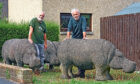 Mark Bonnar with one of the concrete Glenrothes hippos, crafted by his dad Stan.