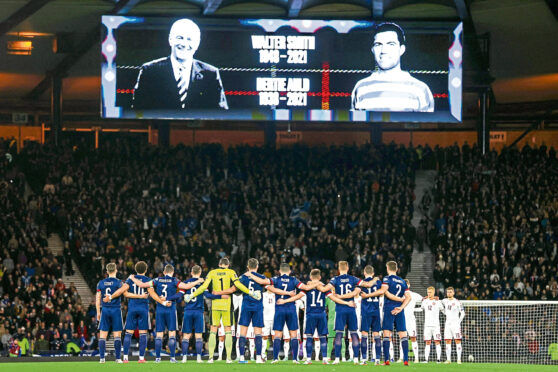Hampden – and our national stars– fell silent to honour two of our country’s finest in Walter Smith and Bertie Auld.