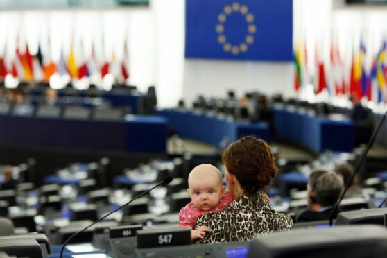 Then-MEP, now shadow Labour minister  Anneliese Dodds with daughter Isabella at the European Parliament in Strasbourg 
in 2016