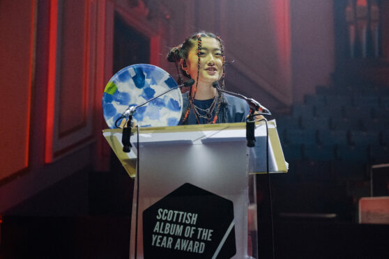 Rachel Lu, a.k.a. LVRA accepting her Sound of Young Scotland Award at the Scottish Album of the Year Awards