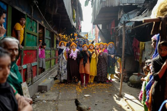 Women and girls in Barishal, Bangladesh, gather in one of the Women’s Squads launched to raise their voice and strengthen communities threatened by climate change