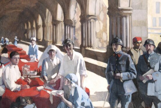 Painting of the Scottish Women’s Hospital at Royaumont Abbey by artist Norah Neilson Gray