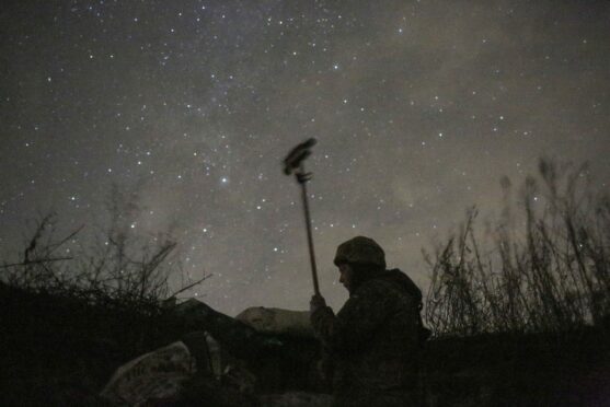 A Ukrainian soldier at a position on the front line, not far from pro-Russian militant controlled city of Horlivka in Donetsk, Ukraine.