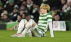 Celtic's Kyogo Furuhashi suffers an injury during the match against Real Betis (Pic: Rob Casey / SNS Group)